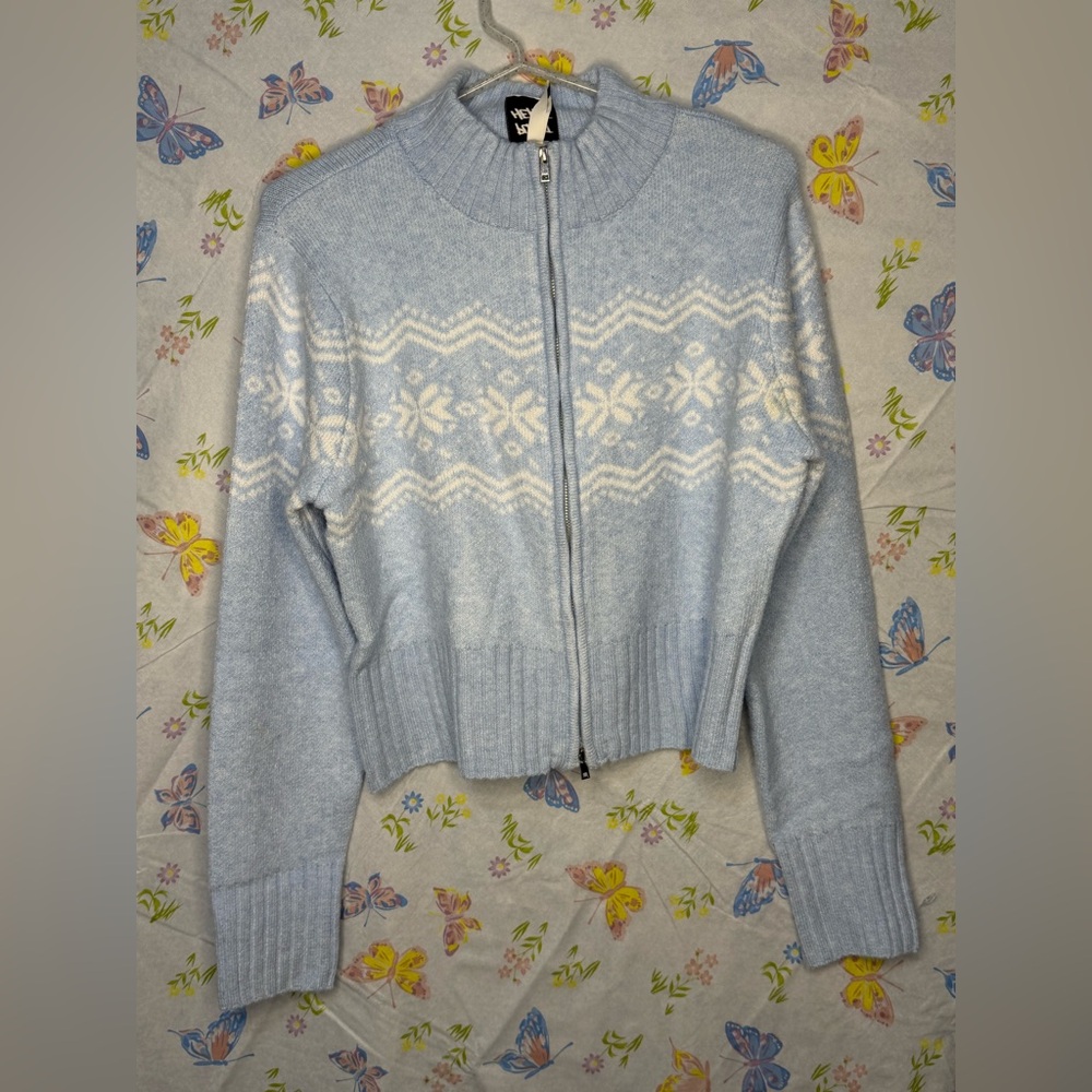Juniors Fair Isle Zip Front Sweater XL Nantucket Breeze NWT